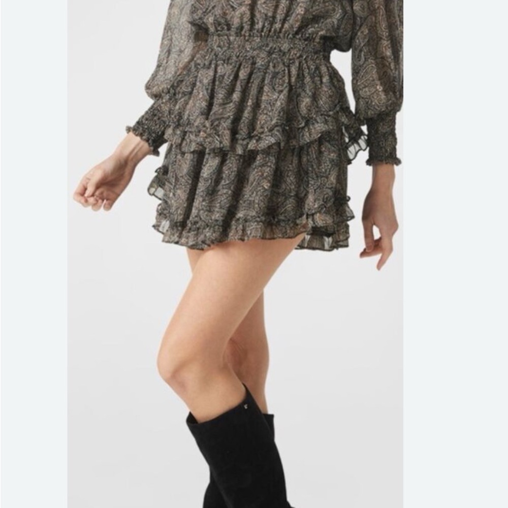 MISA CAMILLA DRESS, large, NWT, Chic Paisley Ruffle Mini Dress